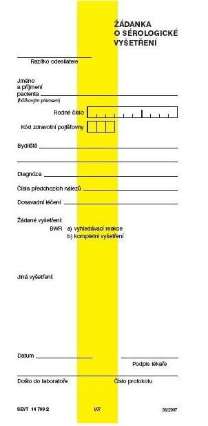 Žádanka o sérologické vyšetření