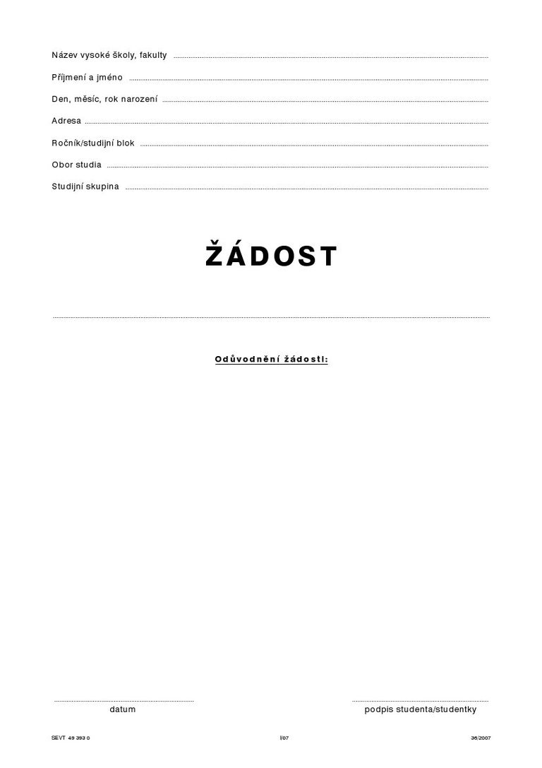 Žádost /všeobecný formulář/