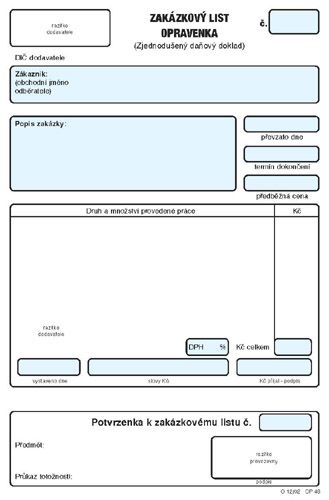 Obrázek produktu: Zakázkový list-opravenka