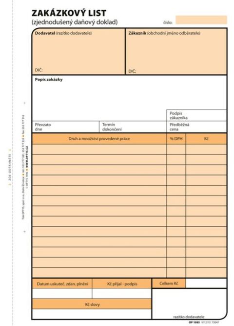 Obrázek produktu: Zakázkový list /samopropis/ A5