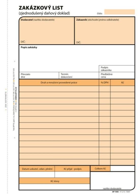Optys  List zakázkový NCR A5
