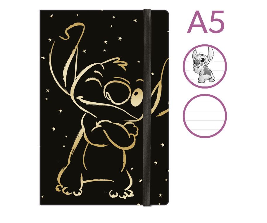 Zápisník s gumičkou Colorino A5, 80 g, 80 l., linkovaný - Stitch Gold 3