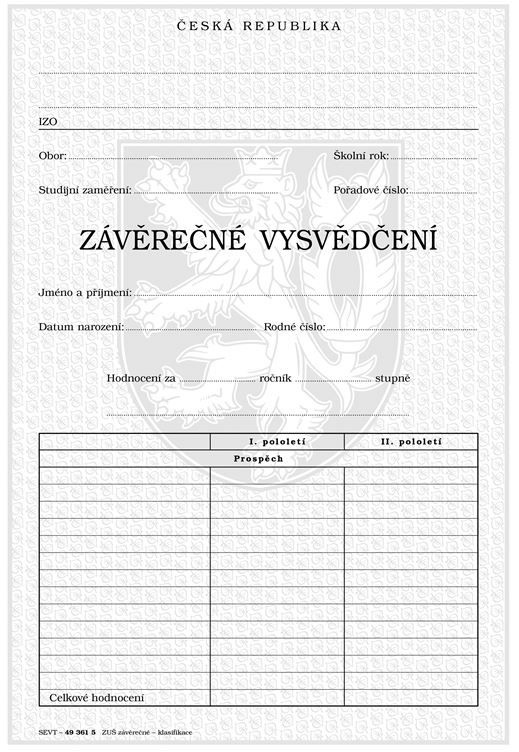 Závěrečné vysvědčení pro ZUŠ - klasifikace