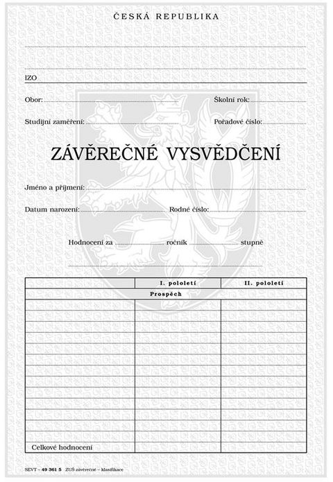 Obrázek produktu: Závěrečné vysvědčení pro ZUŠ - klasifikace
