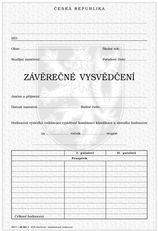 Závěrečné vysvědčení pro ZUŠ - kombinované