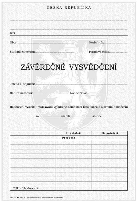 Obrázek produktu: Závěrečné vysvědčení pro ZUŠ - kombinované