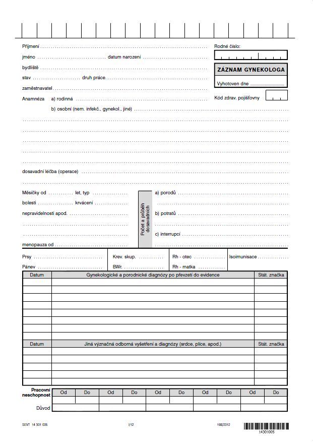 Záznam gynekologa
