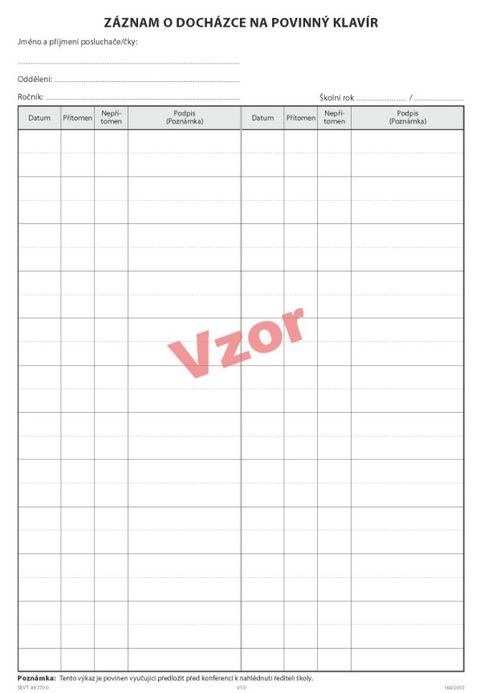 Obrázek produktu: Záznam o docházce na povinný klavír