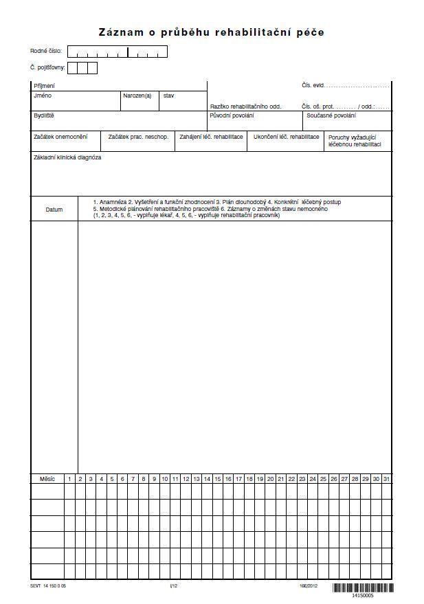 Záznam o průběhu rehabilitační péče