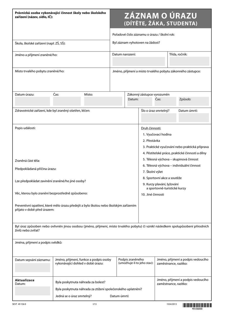 Záznam o školním úrazu