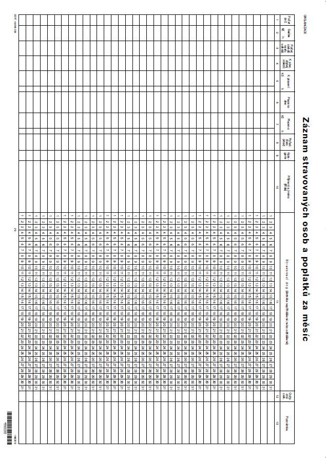 Záznam stravovaných osob a poplatků za měsíc