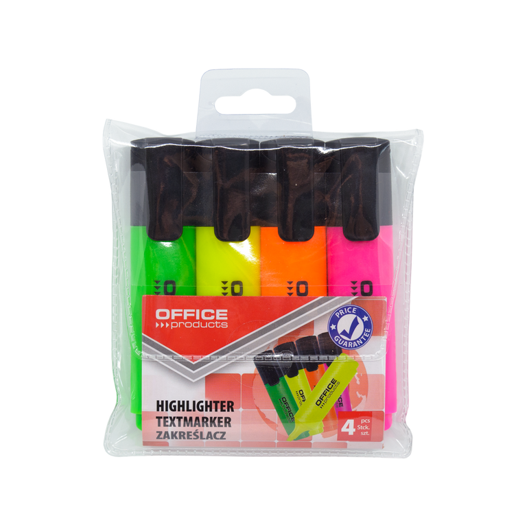 Zvýrazňovač OFFICE Products, šíře stopy 2-5 mm - sada 4 barev