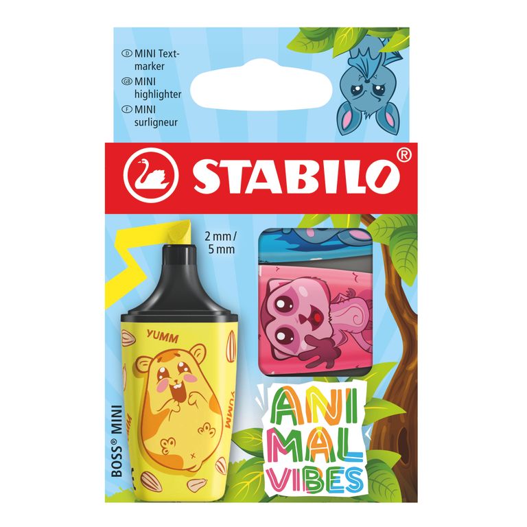 Zvýrazňovač STABILO BOSS MINI Animal Vibes - sada 3 barev