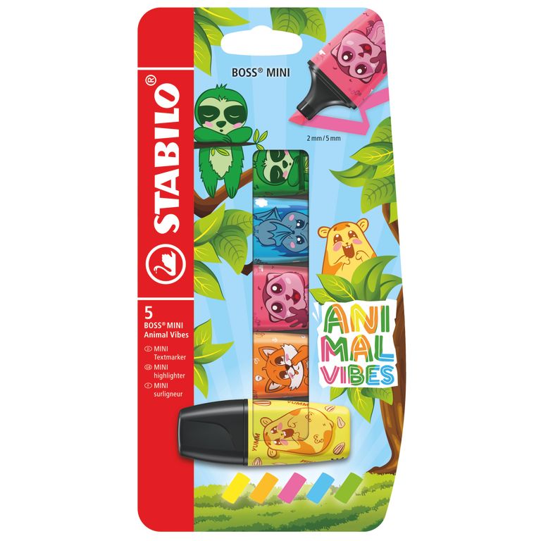 Zvýrazňovač STABILO BOSS MINI Animal Vibes - sada 5 barev