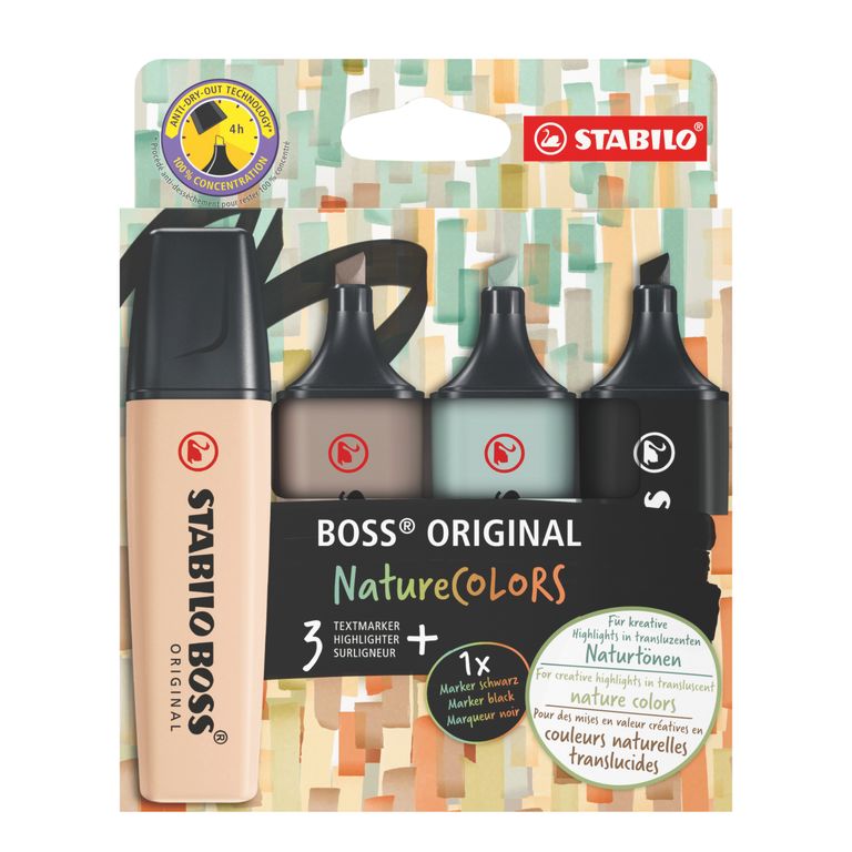 Zvýrazňovač STABILO BOSS NatureCOLORS - sada 3+1 barev