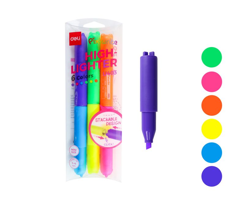 Zvýrazňovače mini DELI - sada 6 neon barev